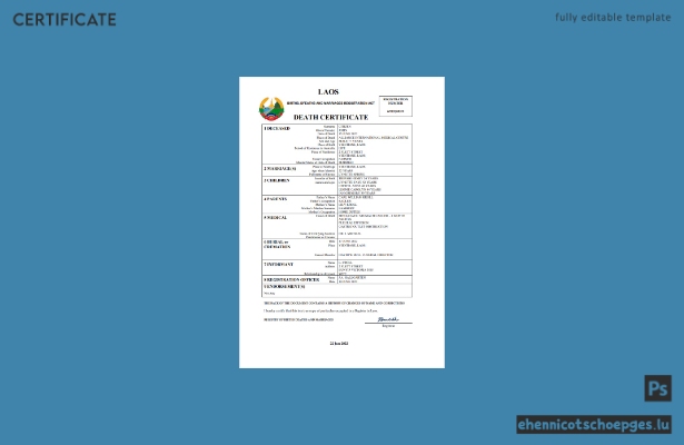 Laotische Personenstandsurkunde (Sterbeurkunde) – Beispielansicht als Word- und PDF-Datei